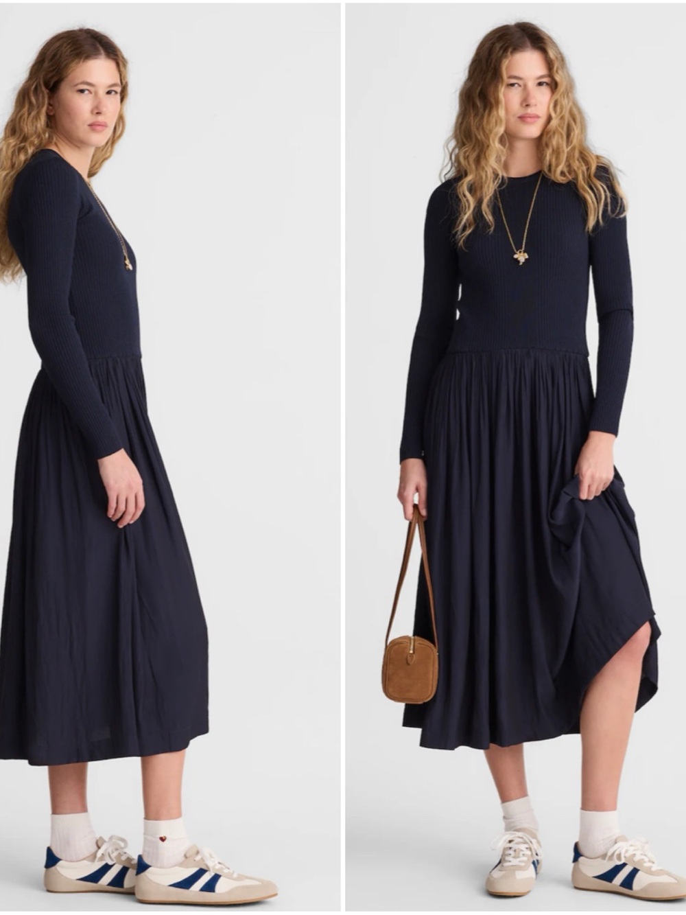 Madewell Ribbed‎ Scoopneck Midi Dress Classic Navy Blue XXS 2XS NWT Minimalist